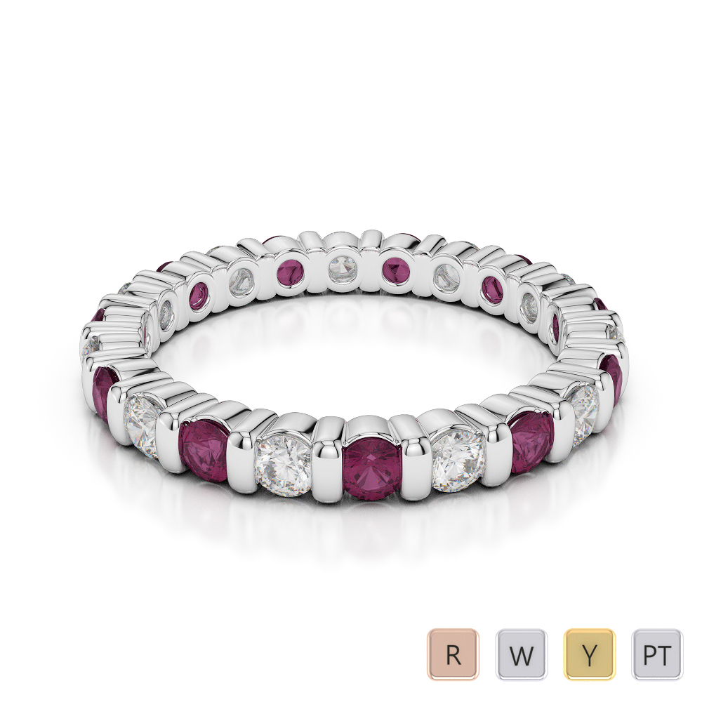 2.5 MM Gold / Platinum Round Cut Ruby and Diamond Full Eternity Ring AGDR-1093