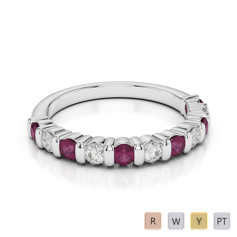 2.5 MM Gold / Platinum Round Cut Ruby and Diamond Half Eternity Ring AGDR-1096