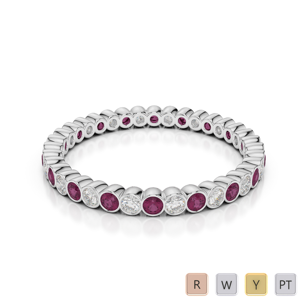 2 MM Gold / Platinum Round Cut Ruby and Diamond Full Eternity Ring AGDR-1098