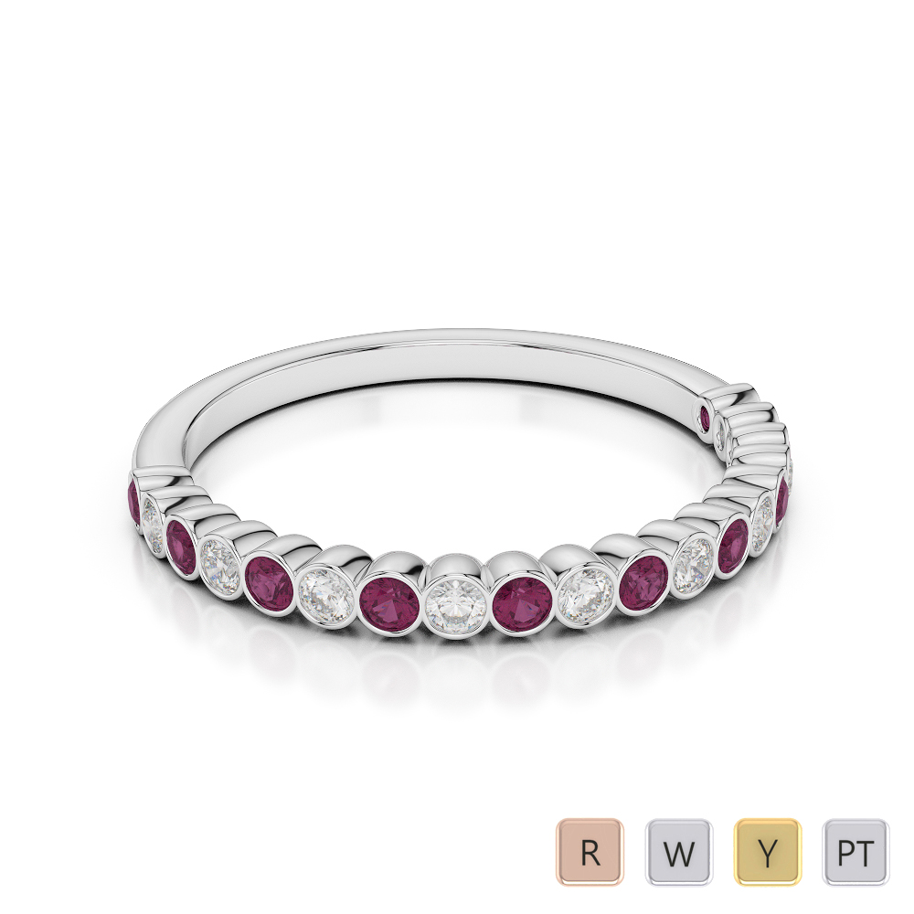 2 MM Gold / Platinum Round Cut Ruby and Diamond Half Eternity Ring AGDR-1101