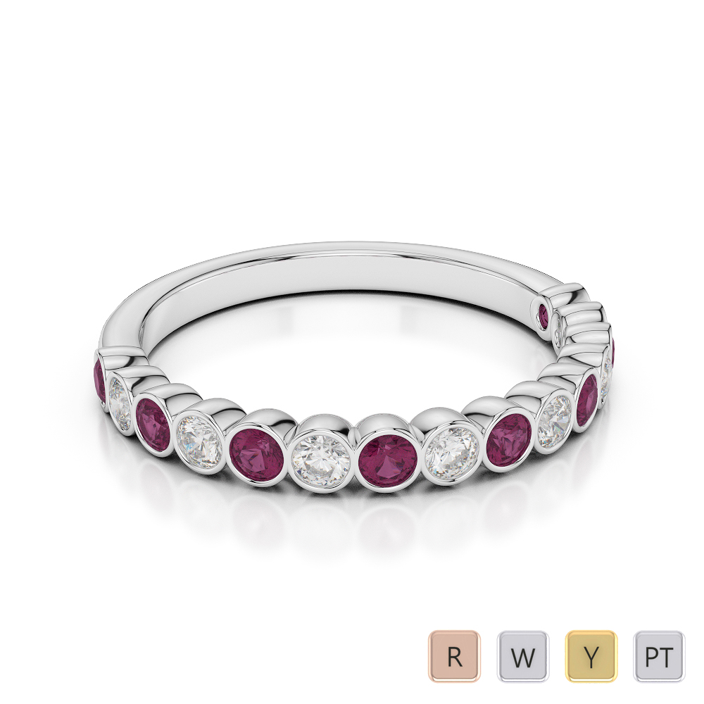 2.5 MM Gold / Platinum Round Cut Ruby and Diamond Half Eternity Ring AGDR-1102