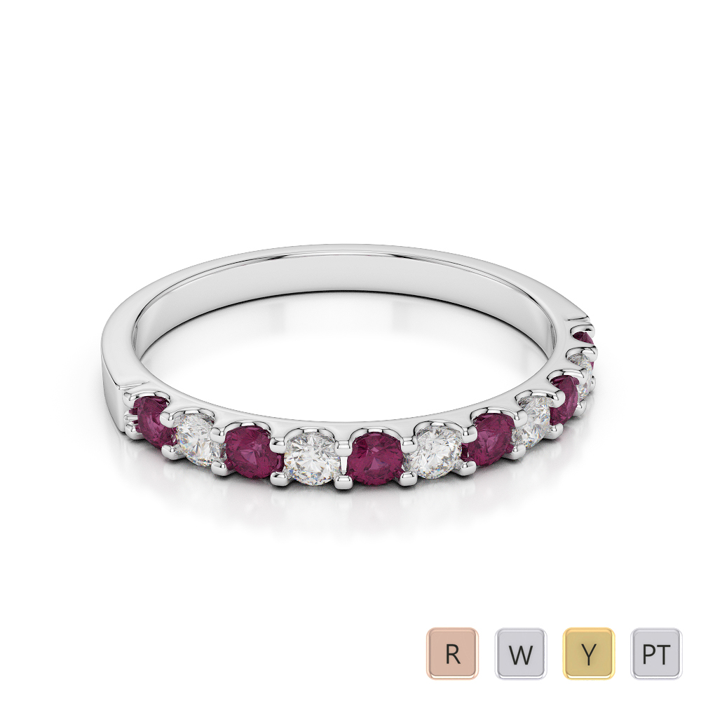 2 MM Gold / Platinum Round Cut Ruby and Diamond Half Eternity Ring AGDR-1107