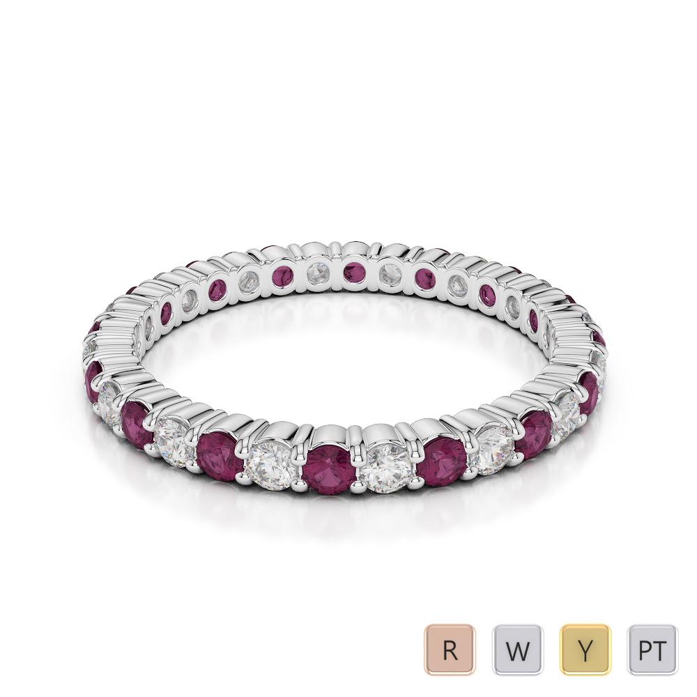 2 MM Gold / Platinum Round Cut Ruby and Diamond Full Eternity Ring AGDR-1110