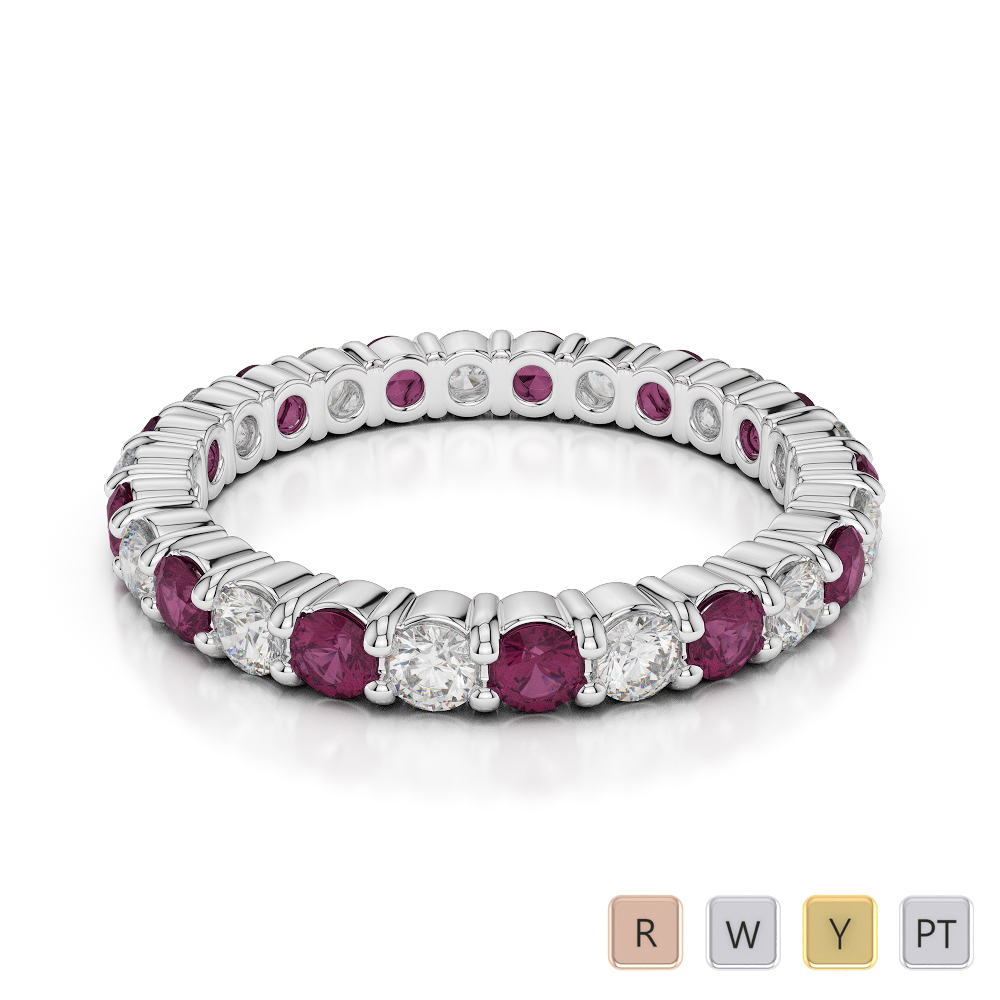 2.5 MM Gold / Platinum Round Cut Ruby and Diamond Full Eternity Ring AGDR-1111