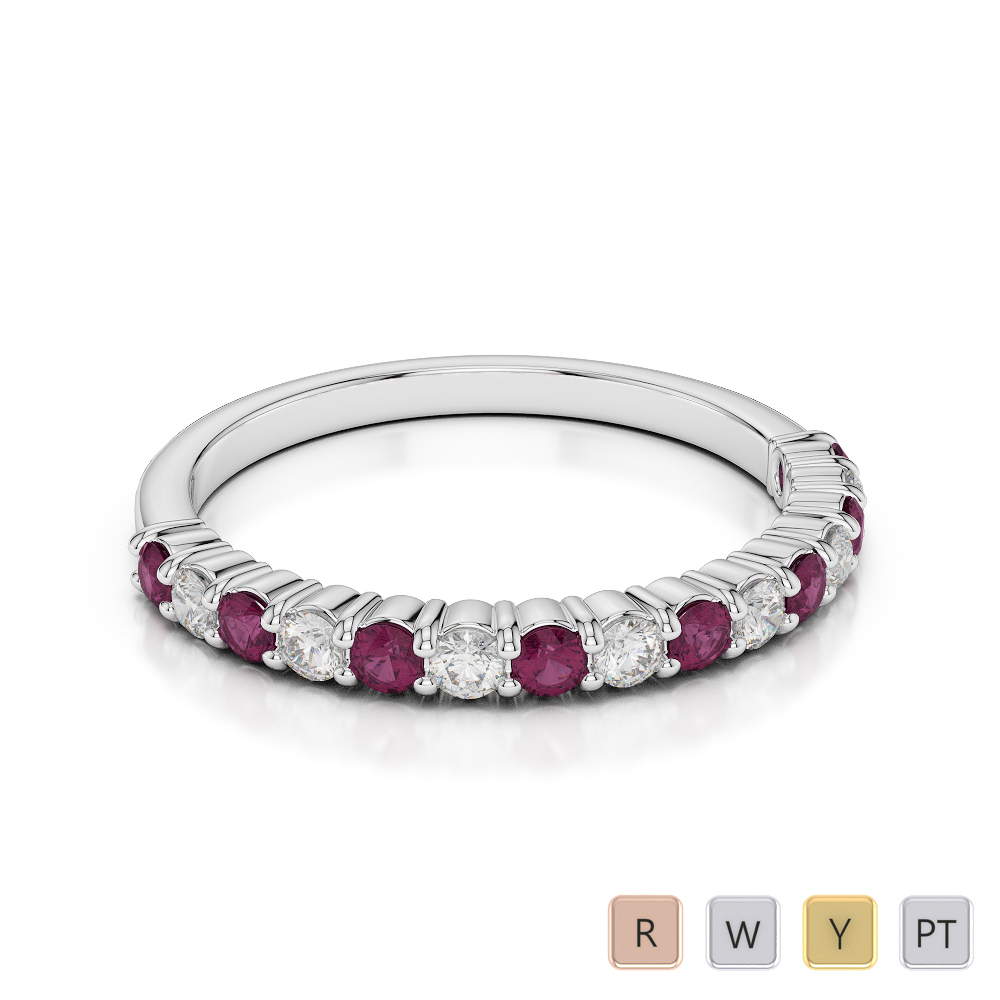 2 MM Gold / Platinum Round Cut Ruby and Diamond Half Eternity Ring AGDR-1113