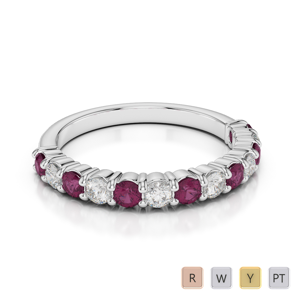 2.5 MM Gold / Platinum Round Cut Ruby and Diamond Half Eternity Ring AGDR-1114