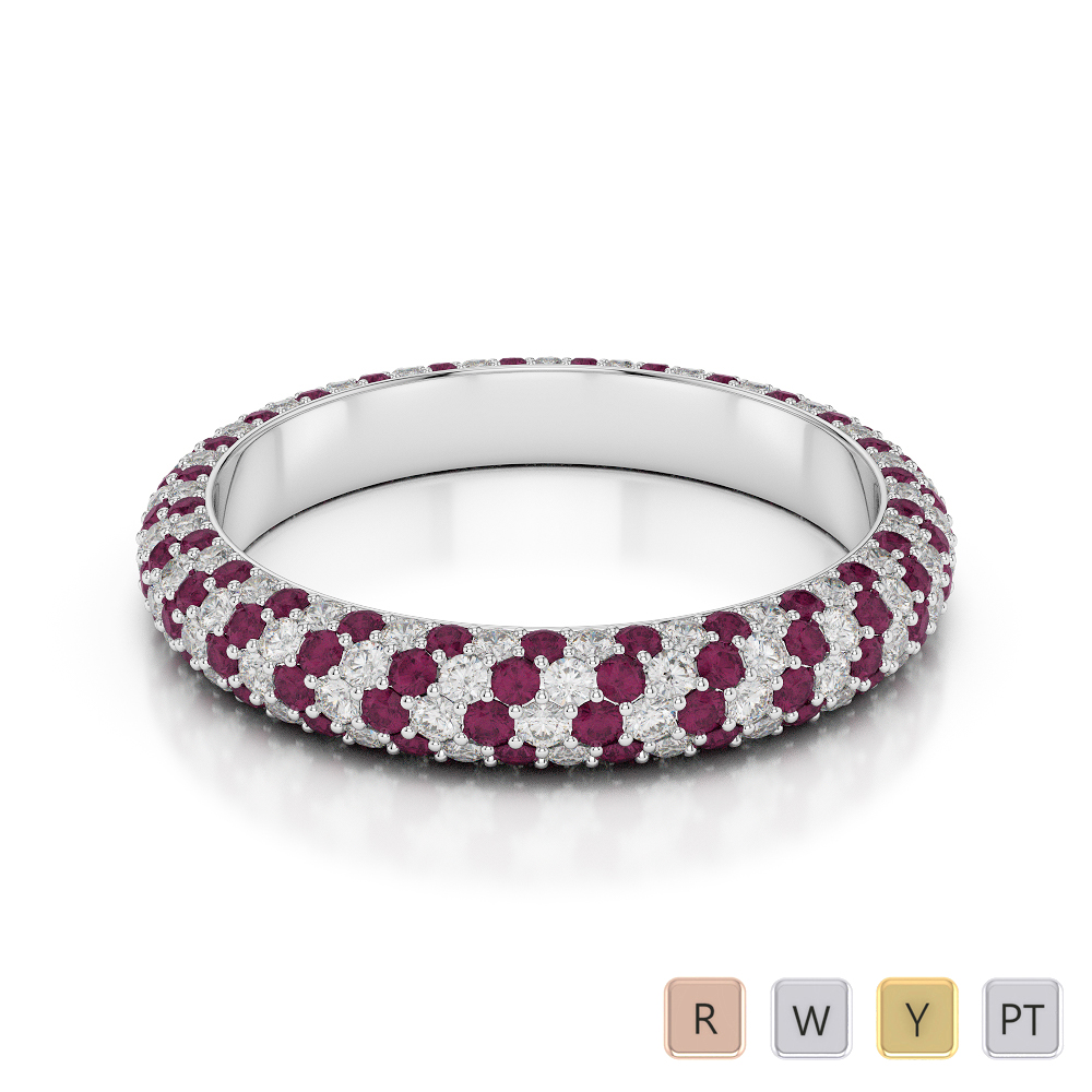 4 MM Gold / Platinum Round Cut Ruby and Diamond Full Eternity Ring AGDR-1116