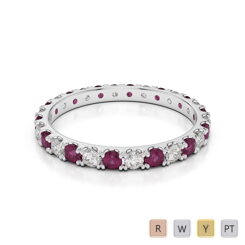 2 MM Gold / Platinum Round Cut Ruby and Diamond Full Eternity Ring AGDR-1120