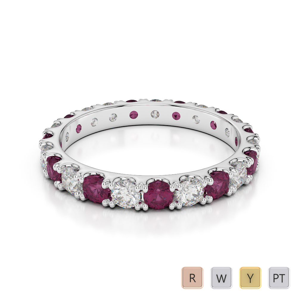 2.5 MM Gold / Platinum Round Cut Ruby and Diamond Full Eternity Ring AGDR-1121