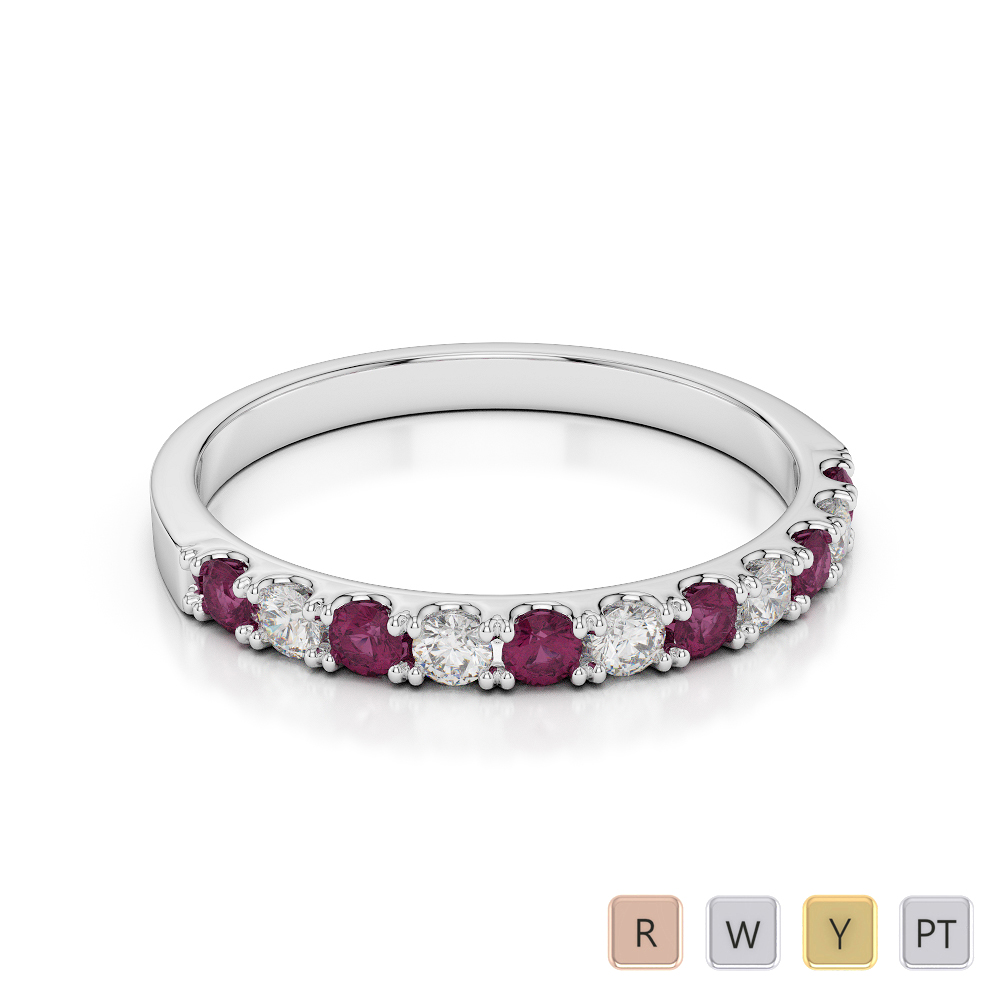 2 MM Gold / Platinum Round Cut Ruby and Diamond Half Eternity Ring AGDR-1123