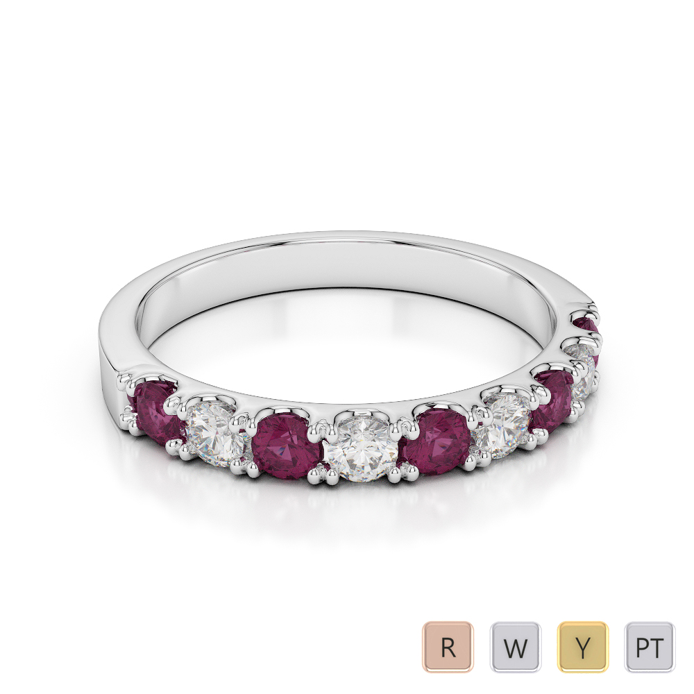 2.5 MM Gold / Platinum Round Cut Ruby and Diamond Half Eternity Ring AGDR-1124