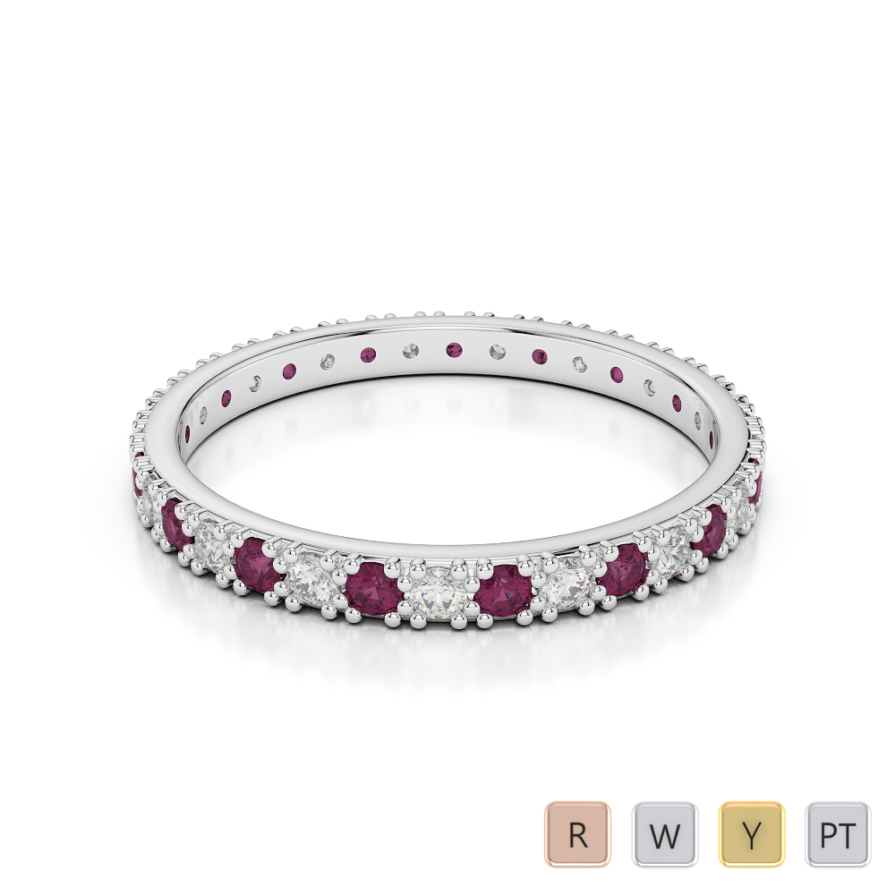 2 MM Gold / Platinum Round Cut Ruby and Diamond Full Eternity Ring AGDR-1126