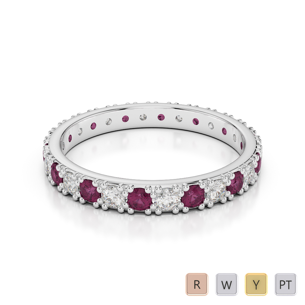 2.5 MM Gold / Platinum Round Cut Ruby and Diamond Full Eternity Ring AGDR-1127