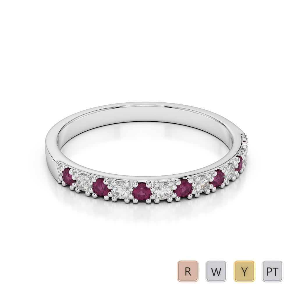2.5 MM Gold / Platinum Round Cut Ruby and Diamond Half Eternity Ring AGDR-1129