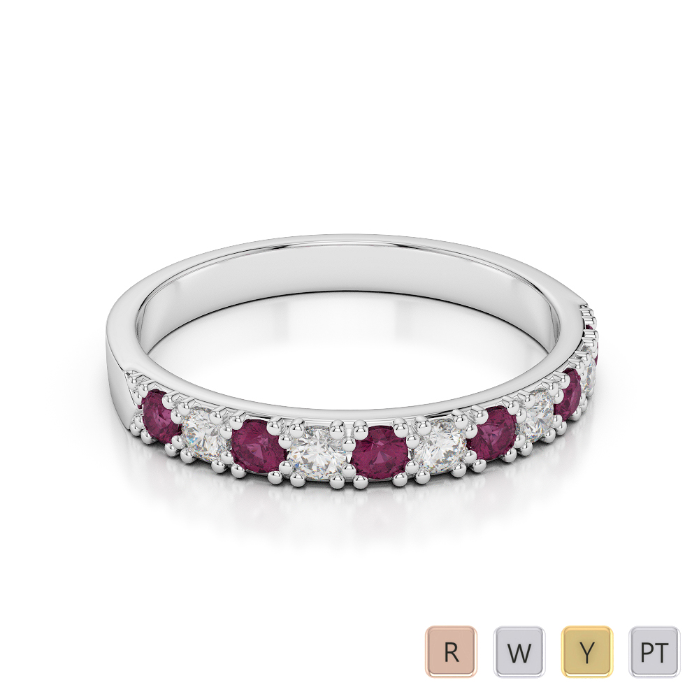3 MM Gold / Platinum Round Cut Ruby and Diamond Half Eternity Ring AGDR-1130