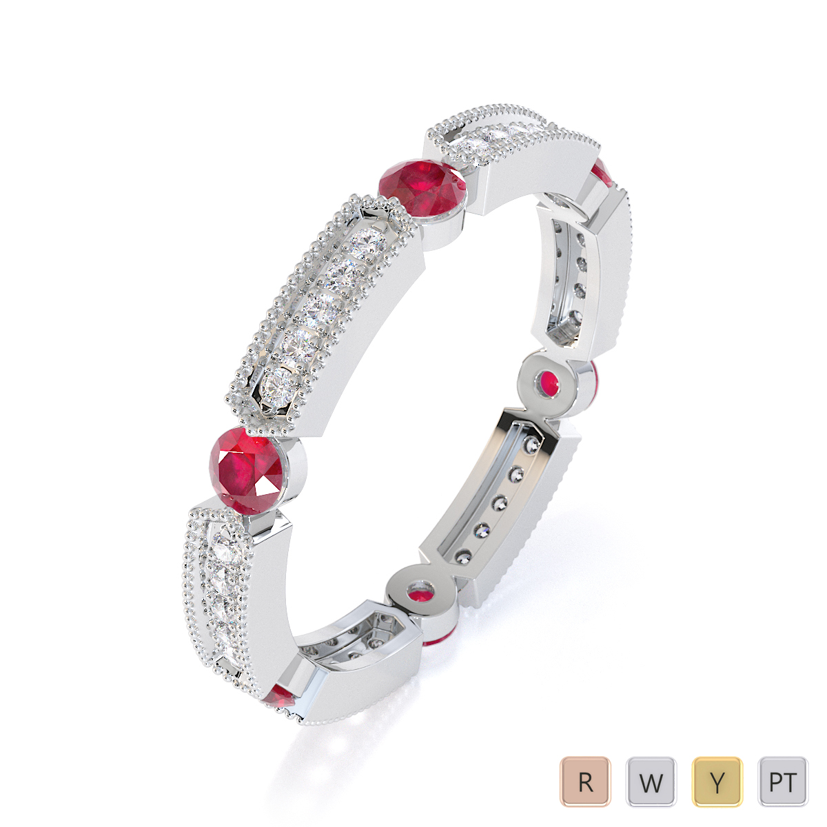 Gold / Platinum Ruby and Diamond Full Eternity Ring RZ1500