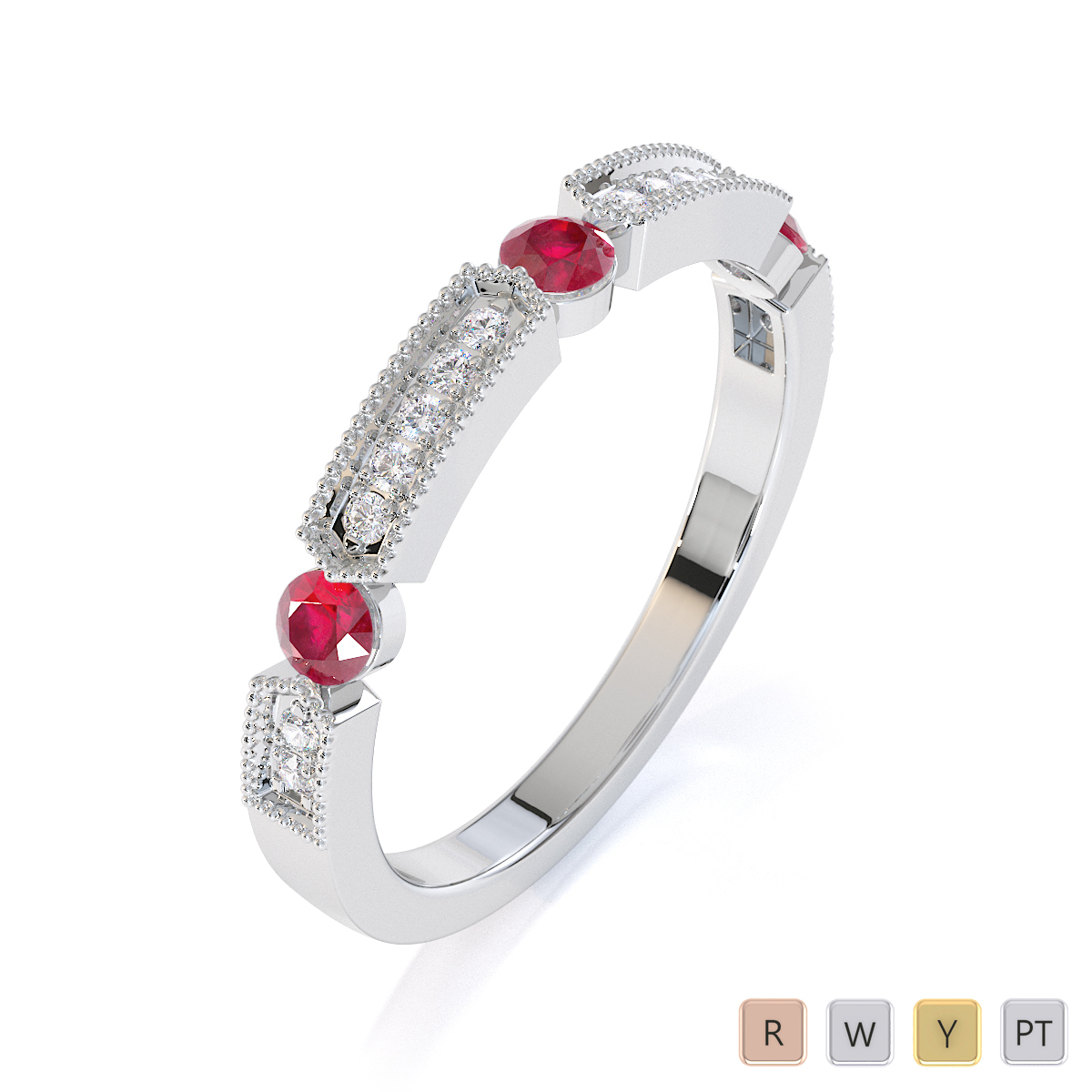 Gold / Platinum Ruby and Diamond Half Eternity Ring RZ1501