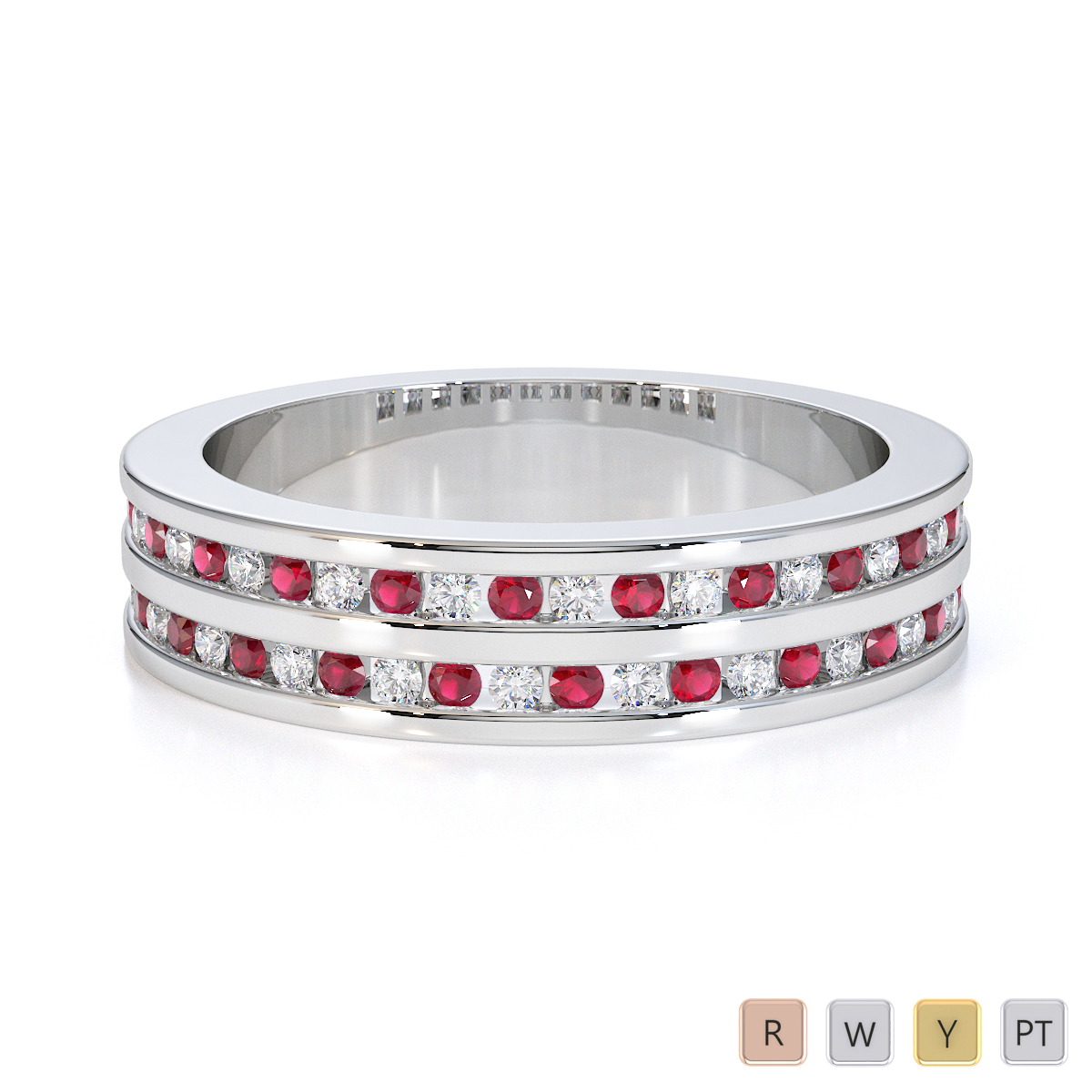 Gold / Platinum Ruby and Diamond Half Eternity Ring RZ1503