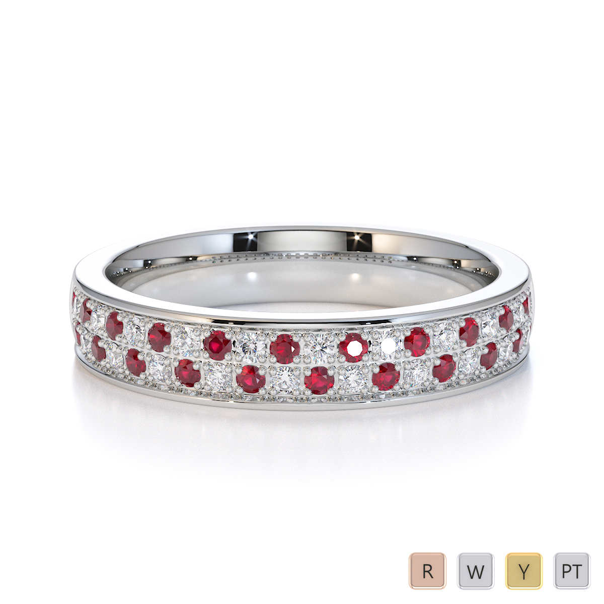 Gold / Platinum Ruby and Diamond Half Eternity Ring RZ1507