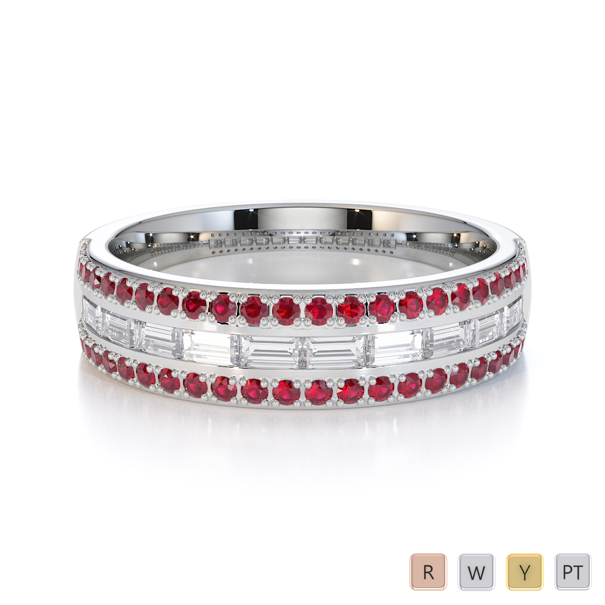 Gold / Platinum Ruby and Diamond Half Eternity Ring RZ1509