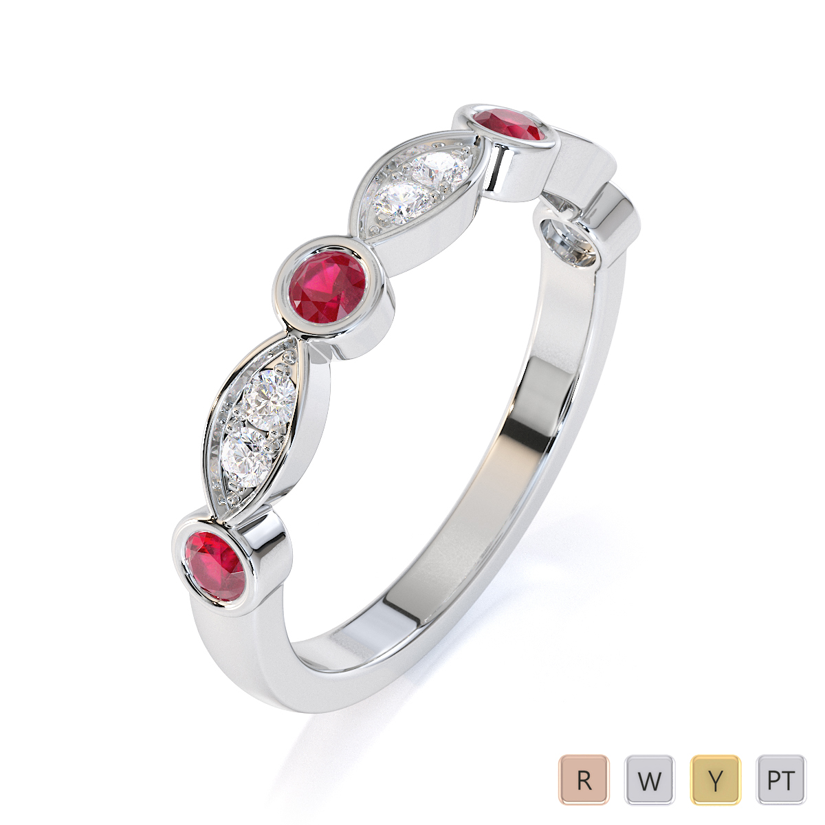 Gold / Platinum Ruby and Diamond Half Eternity Ring RZ1511