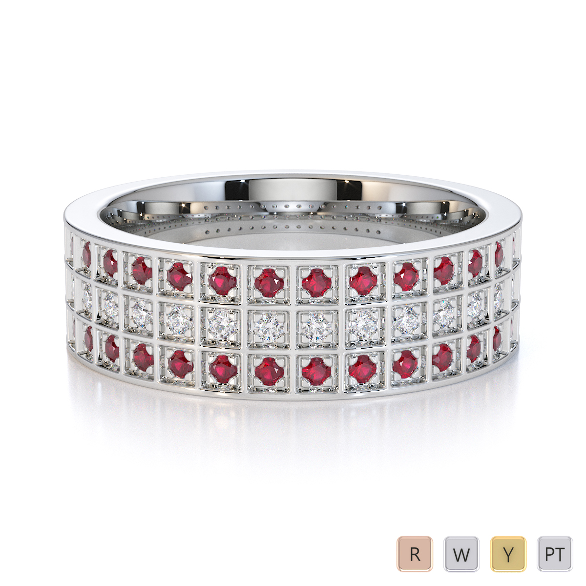 Gold / Platinum Ruby and Diamond Half Eternity Ring RZ1513