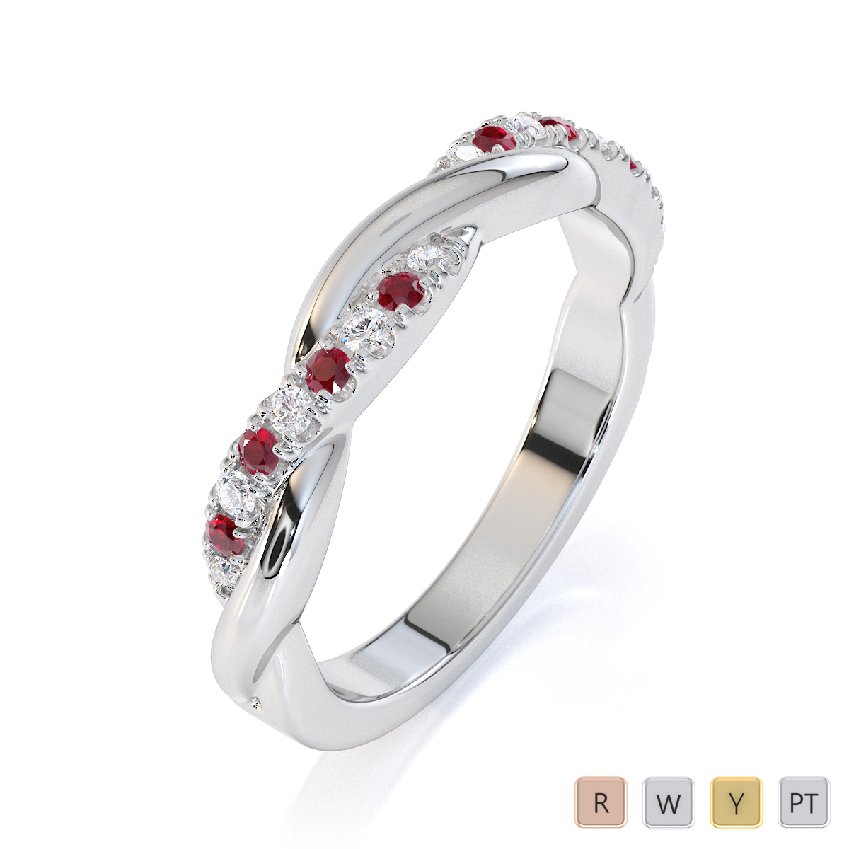 Gold / Platinum Ruby and Diamond Half Eternity Ring RZ1523