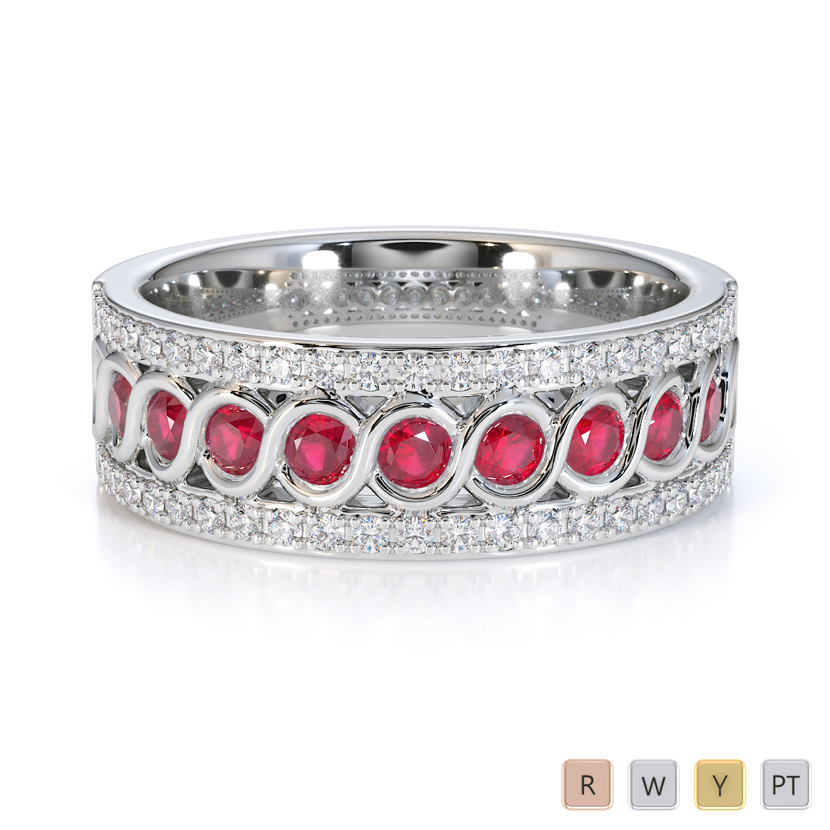 Gold / Platinum Ruby and Diamond Half Eternity Ring RZ1525