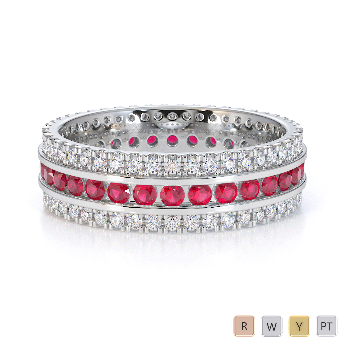 Gold / Platinum Ruby and Diamond Full Eternity Ring RZ1526