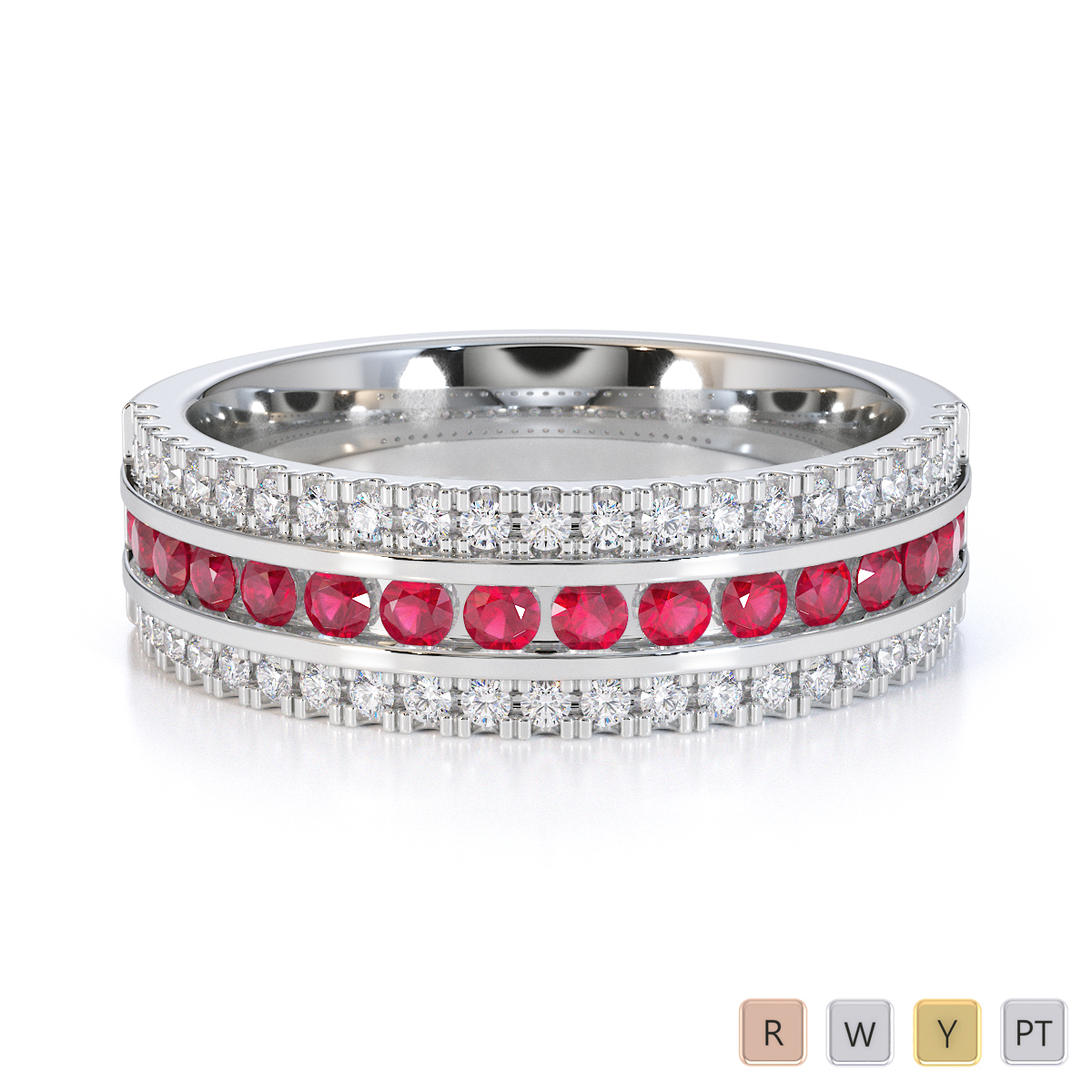 Gold / Platinum Ruby and Diamond Half Eternity Ring RZ1527
