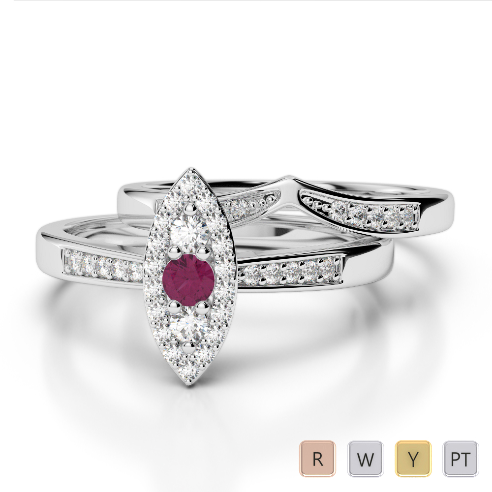Gold / Platinum Round cut Ruby and Diamond Bridal Set Ring AGDR-1050