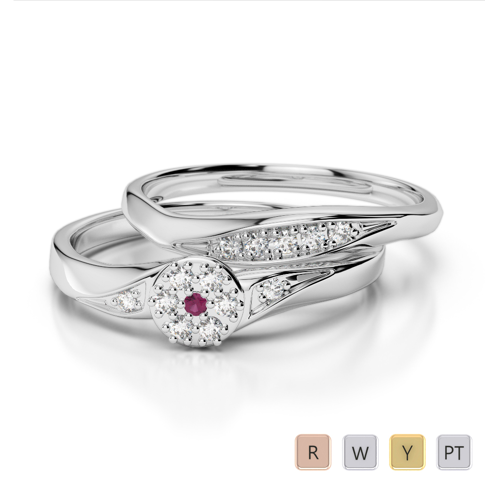 Gold / Platinum Round cut Ruby and Diamond Bridal Set Ring AGDR-1057
