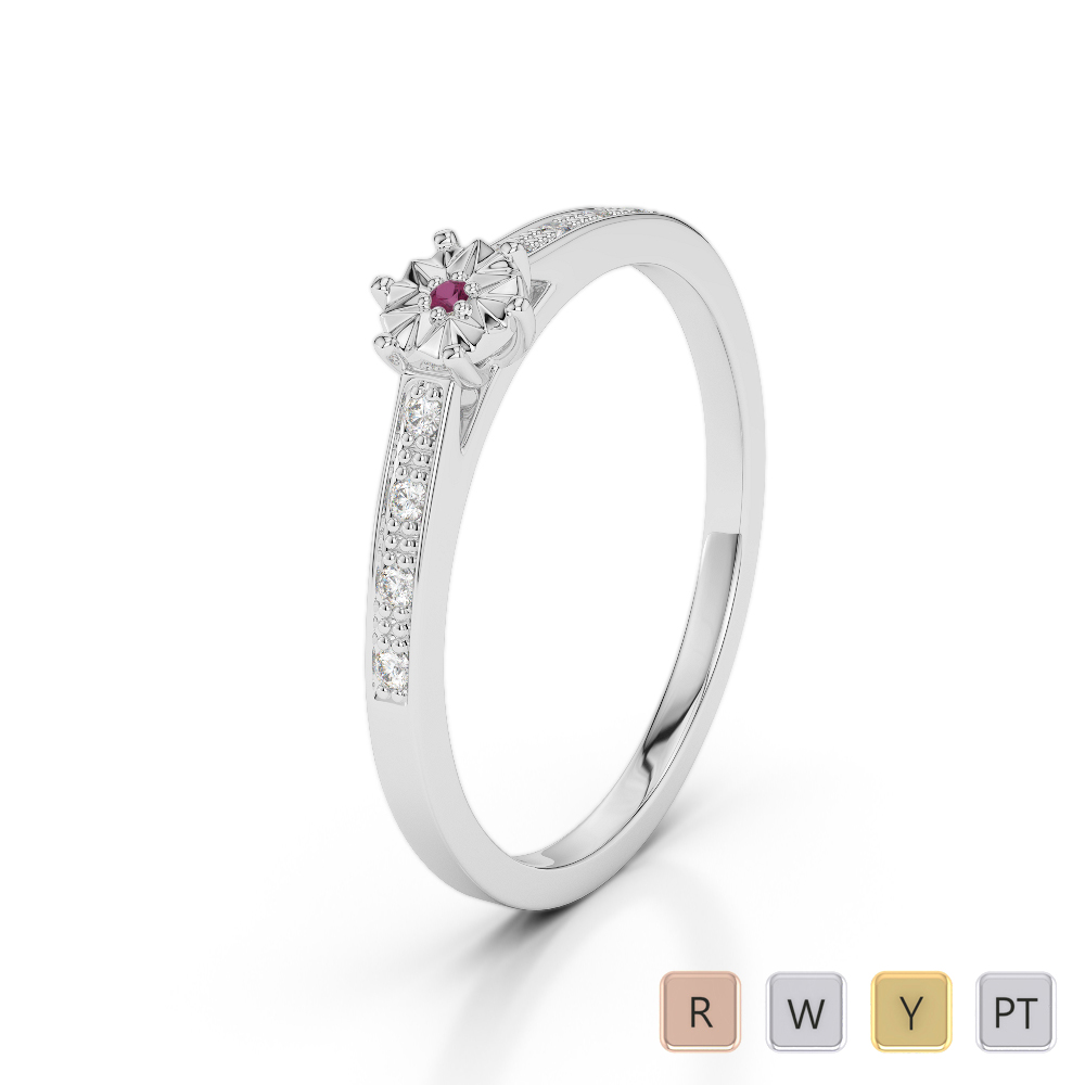 Gold / Platinum Round Cut Ruby and Diamond Engagement Ring AGDR-1167