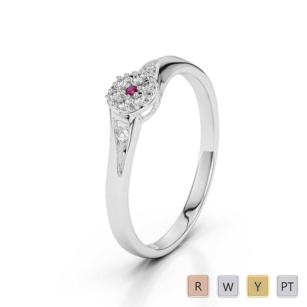 Gold / Platinum Round Cut Ruby and Diamond Engagement Ring AGDR-1168