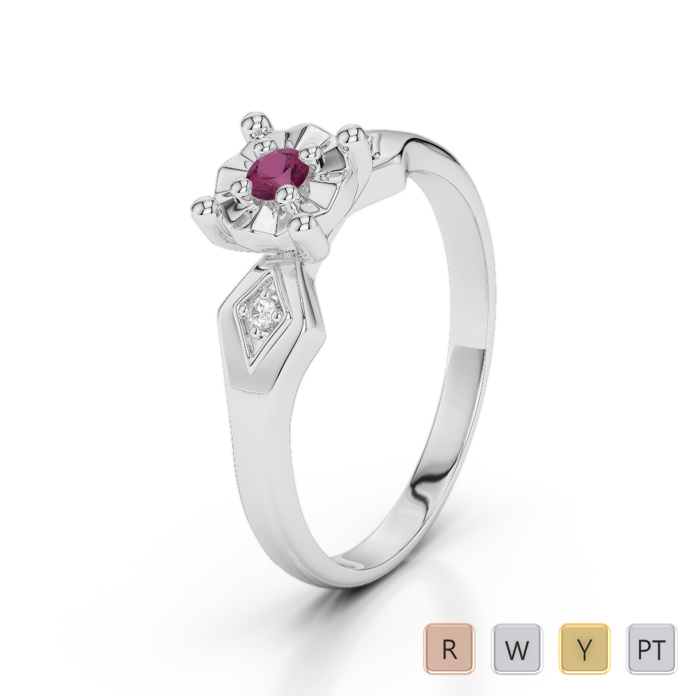 Gold / Platinum Round Cut Ruby and Diamond Engagement Ring AGDR-1169