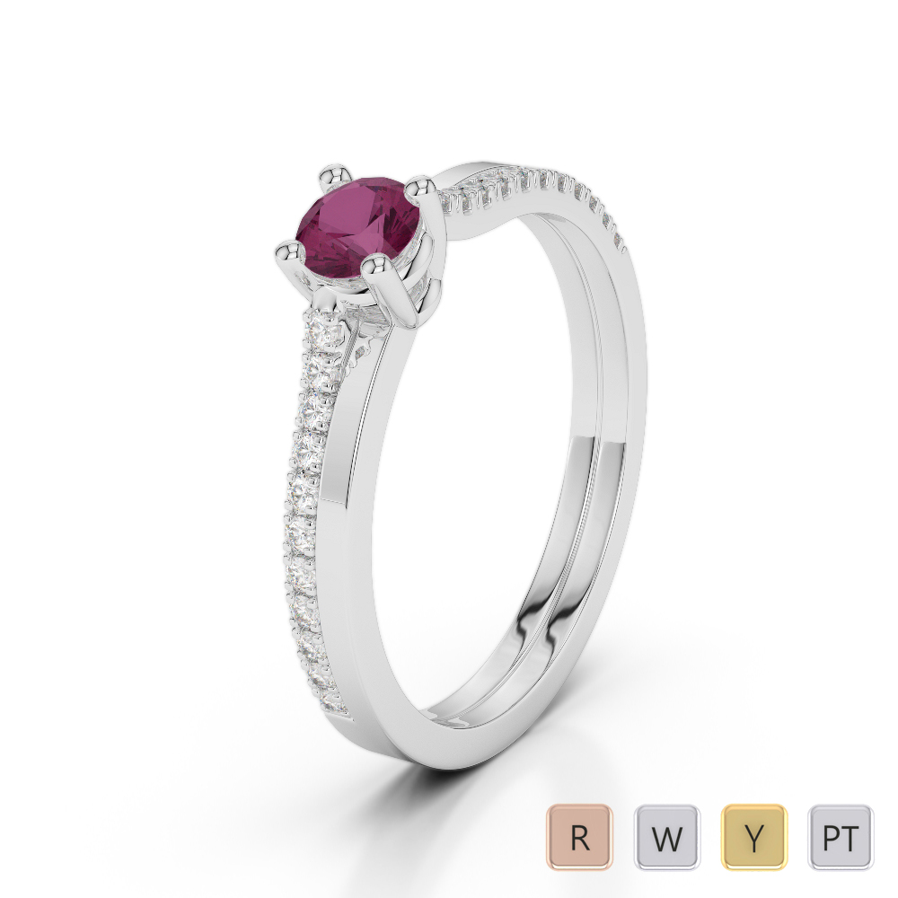 Gold / Platinum Round Cut Ruby and Diamond Engagement Ring AGDR-1170
