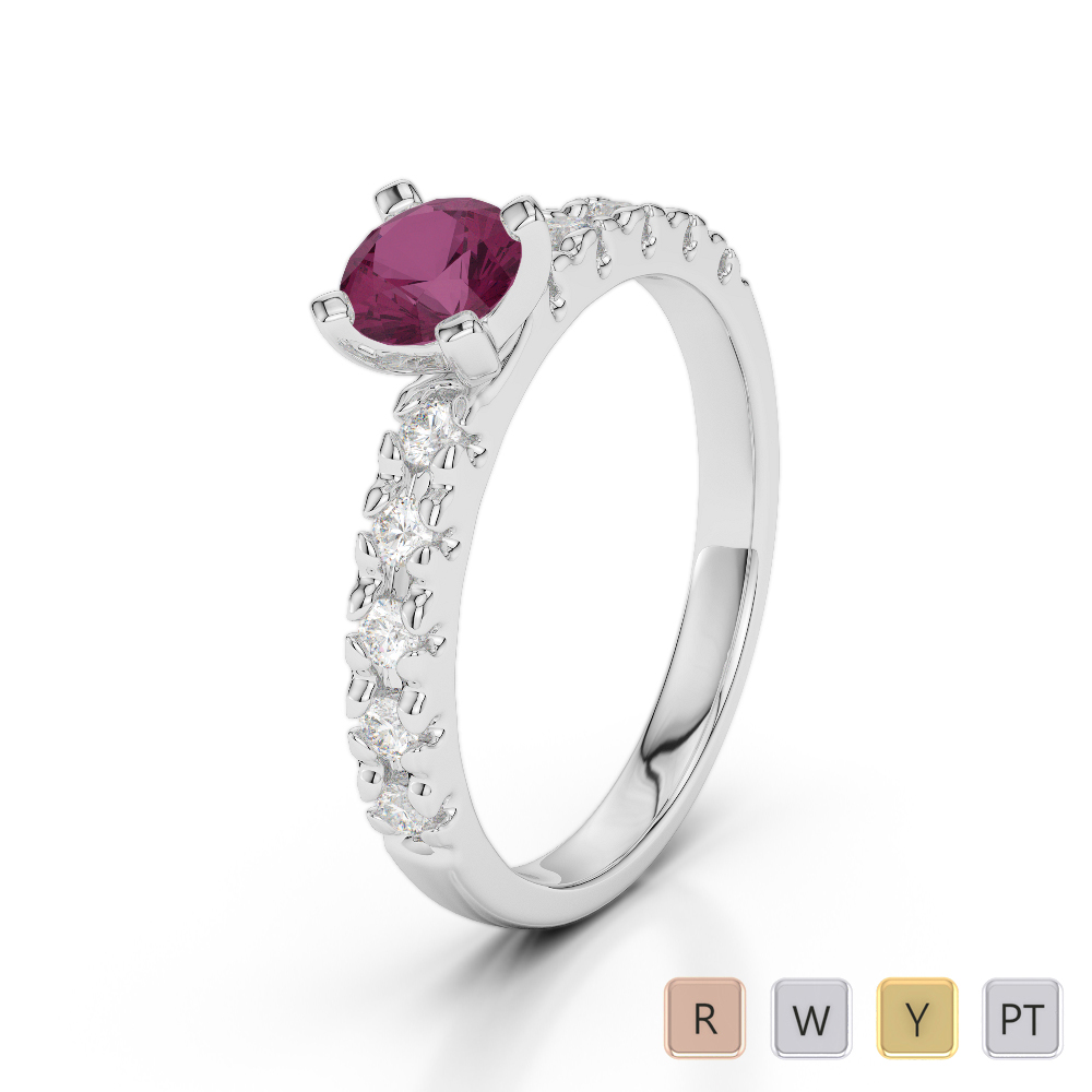 Gold / Platinum Round Cut Ruby and Diamond Engagement Ring AGDR-1171