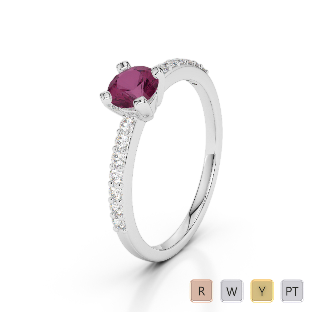 Gold / Platinum Round Cut Ruby and Diamond Engagement Ring AGDR-1173