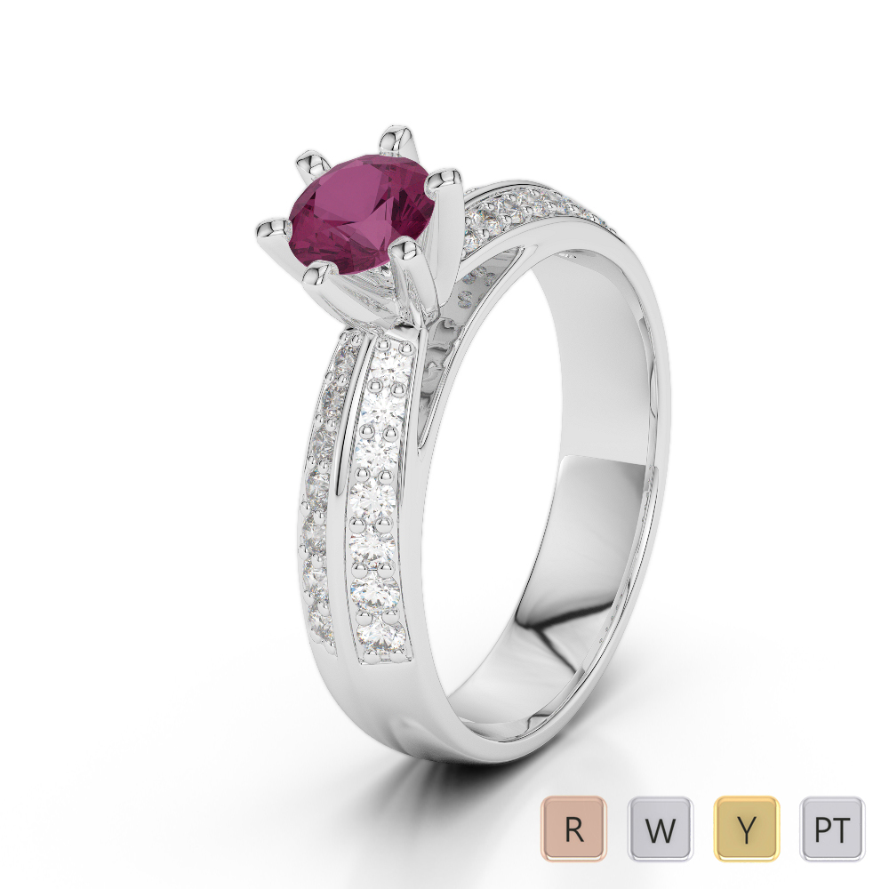 Gold / Platinum Round Cut Ruby and Diamond Engagement Ring AGDR-1174