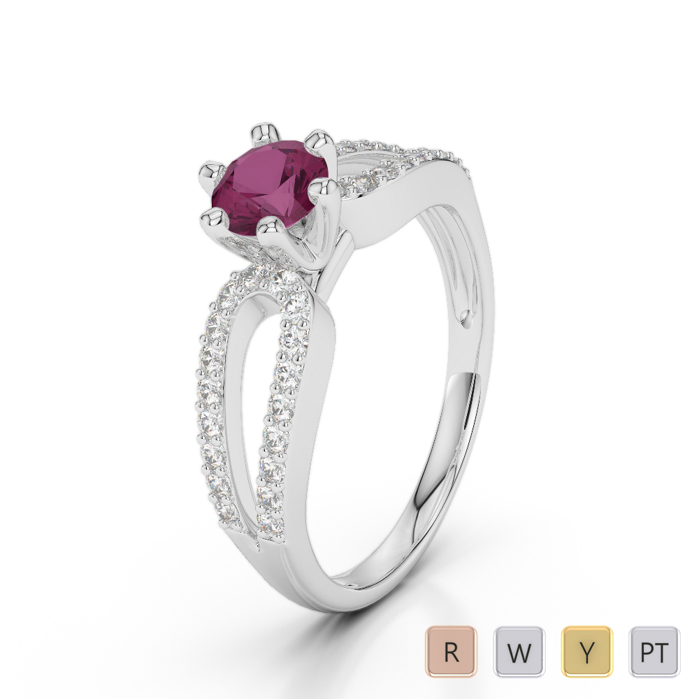 Gold / Platinum Round Cut Ruby and Diamond Engagement Ring AGDR-1175