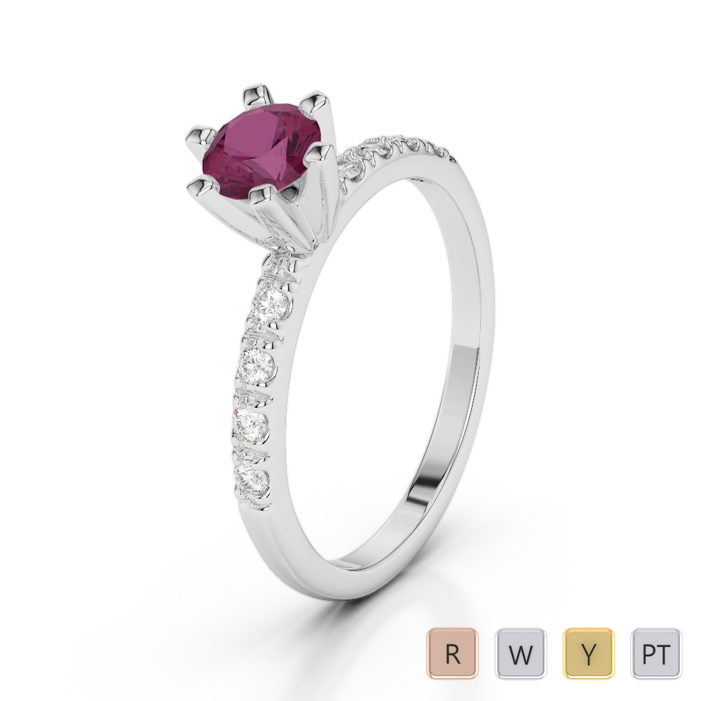 Gold / Platinum Round Cut Ruby and Diamond Engagement Ring AGDR-1176