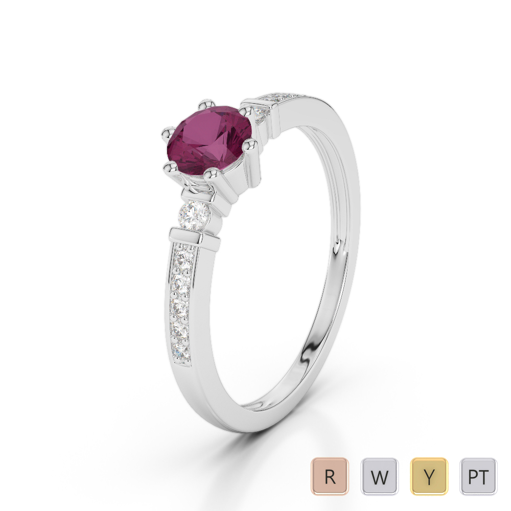 Gold / Platinum Round Cut Ruby and Diamond Engagement Ring AGDR-1177