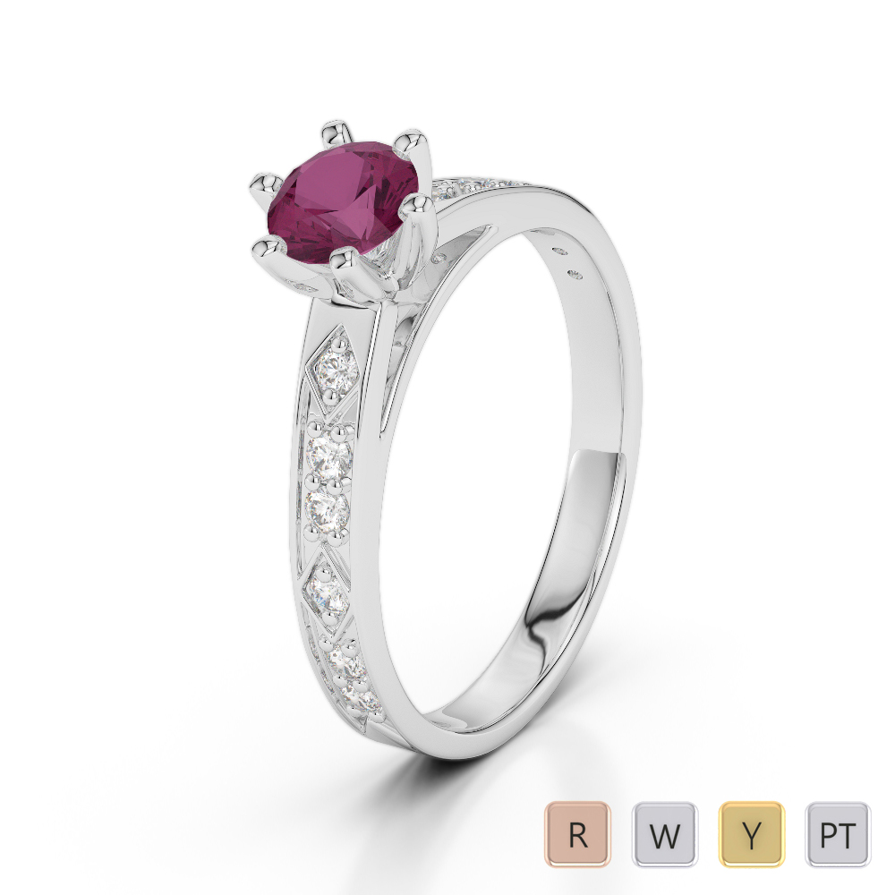 Gold / Platinum Round Cut Ruby and Diamond Engagement Ring AGDR-1178
