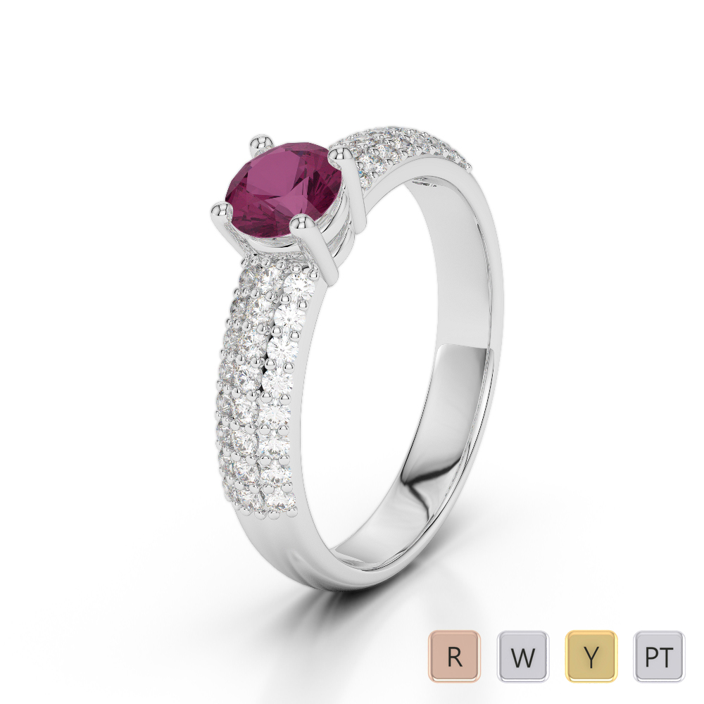 Gold / Platinum Round Cut Ruby and Diamond Engagement Ring AGDR-1179