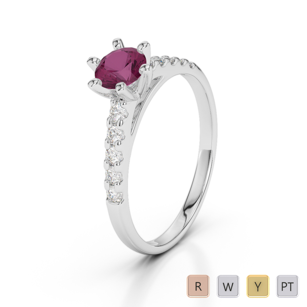 Gold / Platinum Round Cut Ruby and Diamond Engagement Ring AGDR-1180