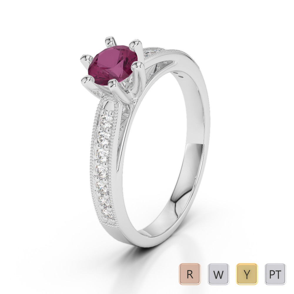Gold / Platinum Round Cut Ruby and Diamond Engagement Ring AGDR-1181