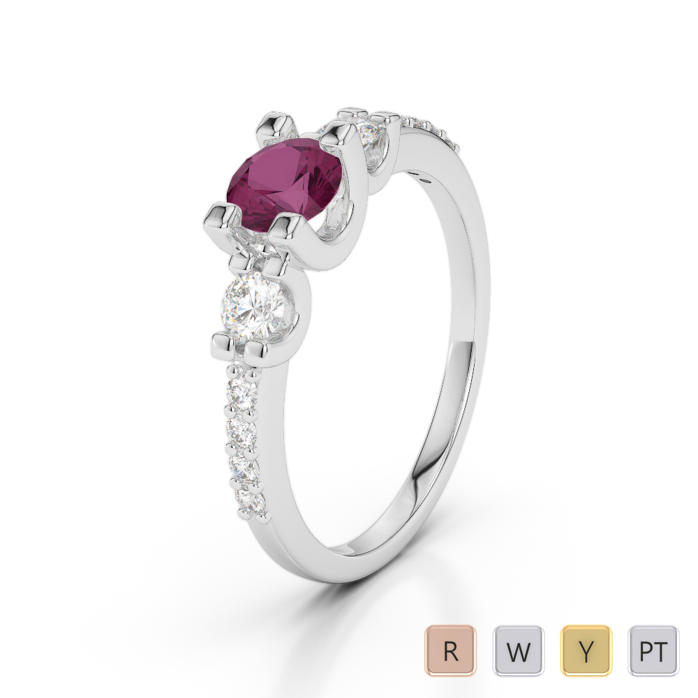 Gold / Platinum Round Cut Ruby and Diamond Engagement Ring AGDR-1182