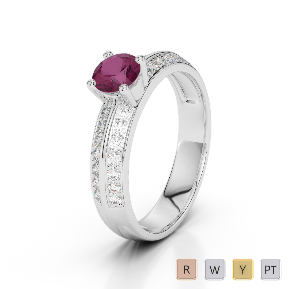 Gold / Platinum Round Cut Ruby and Diamond Engagement Ring AGDR-1183