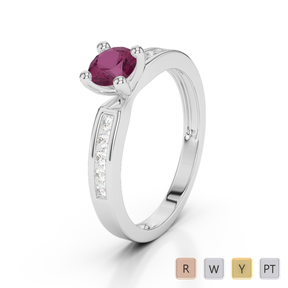 Gold / Platinum Round Cut Ruby and Diamond Engagement Ring AGDR-1184