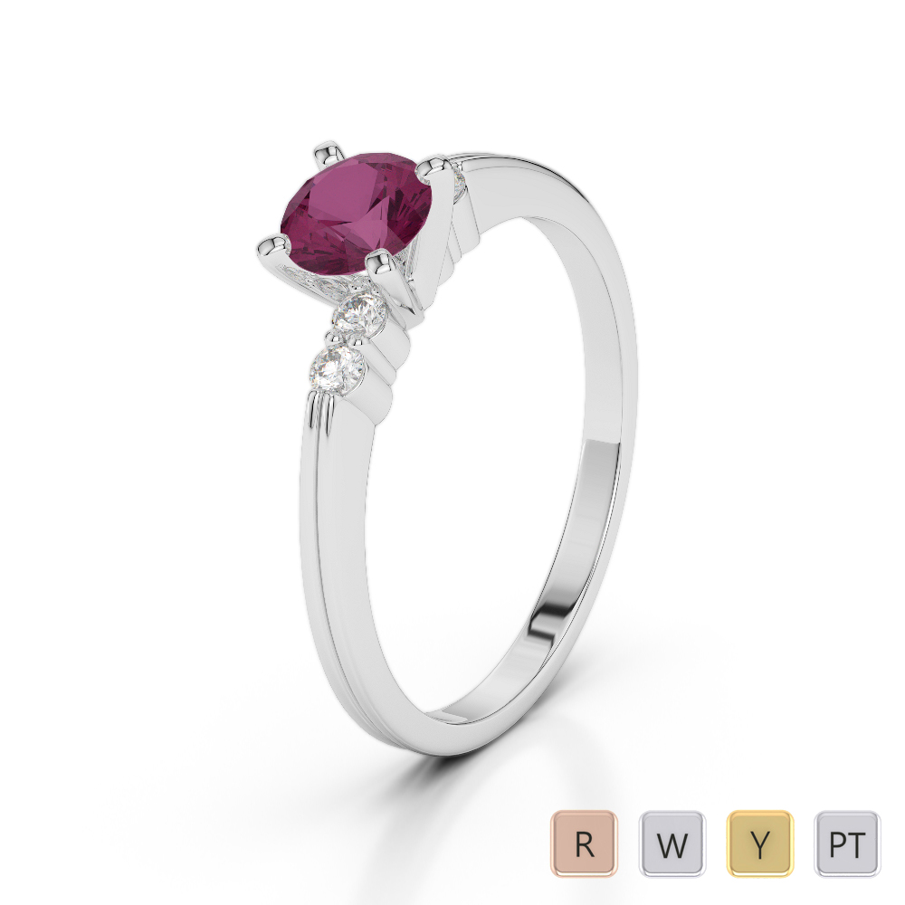 Gold / Platinum Round Cut Ruby and Diamond Engagement Ring AGDR-1185
